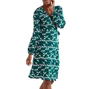Boden Elodie Long Sleeve Wrap Dress Sz 6R Green Geometric
